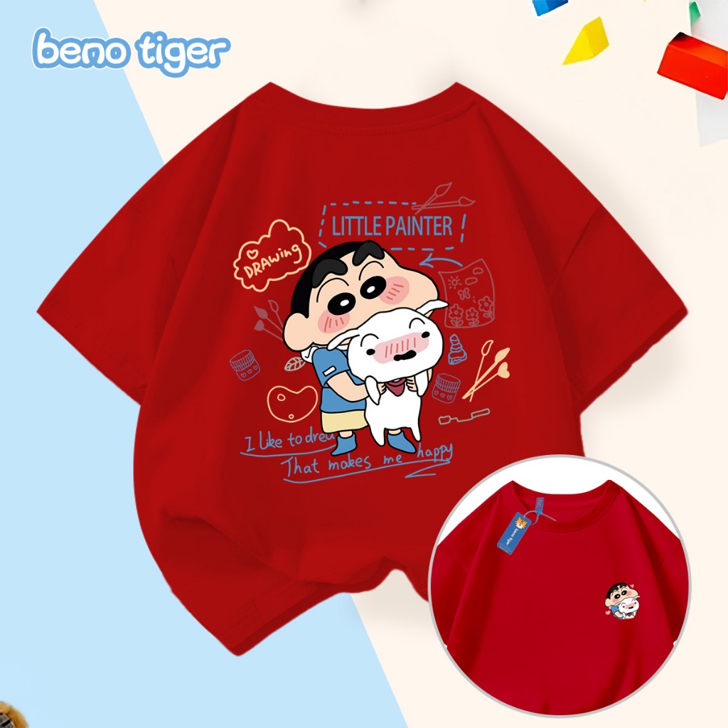 Áo thun bé trai BenoTiger áo phông cộc tay cho bé in hình Crayon Shin-chan chất thun cotton mềm mịn thấm hút mồ hôi