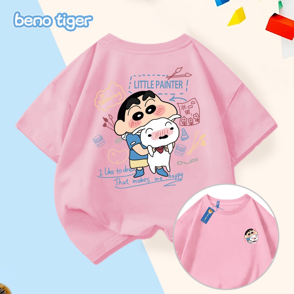 Áo thun bé trai BenoTiger áo phông cộc tay cho bé in hình Crayon Shin-chan chất thun cotton mềm mịn thấm hút mồ hôi