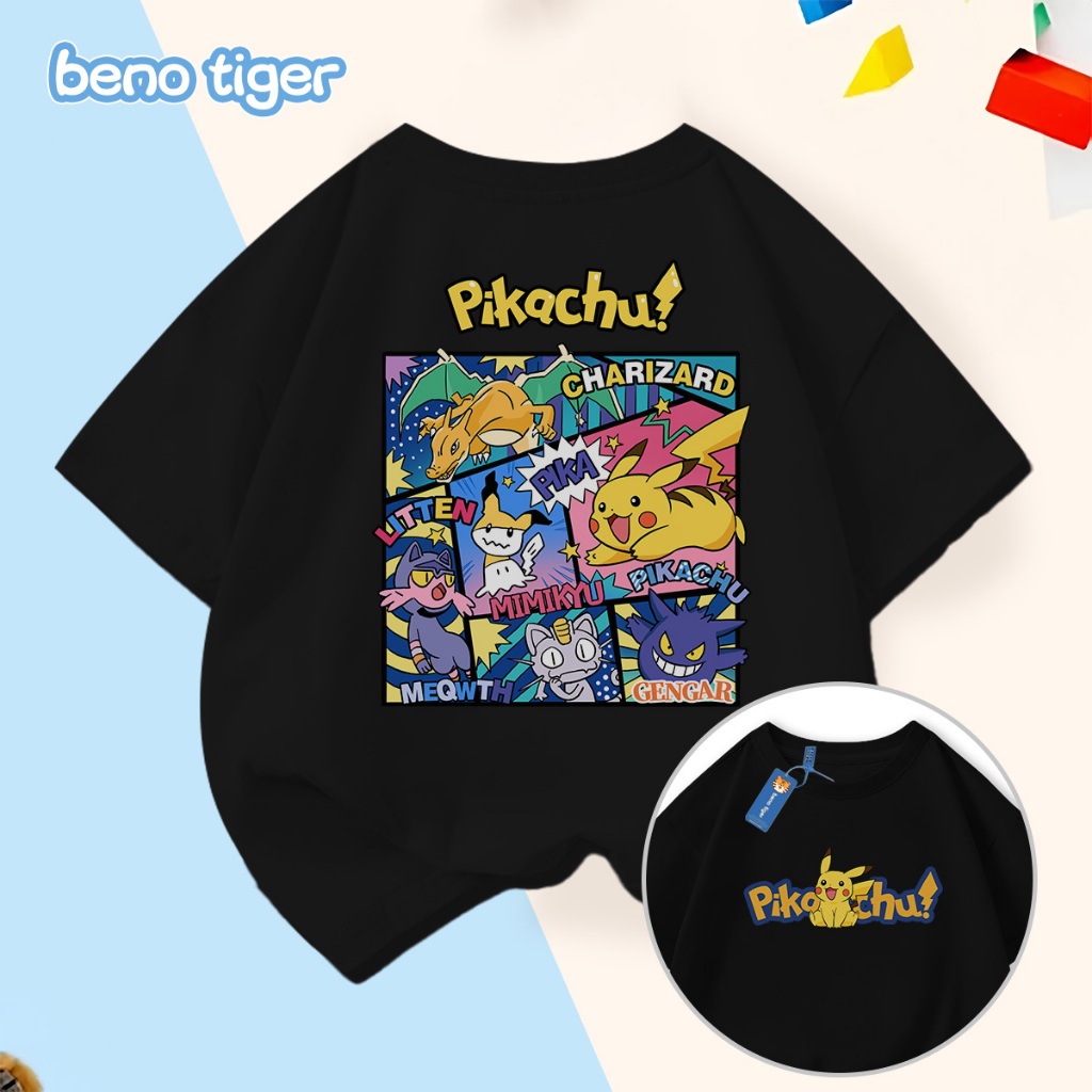 Áo thun bé trai BenoTiger áo phông cộc tay cho bé in hình Pokémon chất thun cotton mềm mịn thấm hút mồ hôi