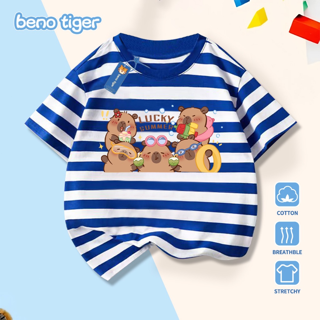 Áo thun bé trai BenoTiger áo phông cộc tay cho bé in hình Capybara chất thun cotton mềm mịn thấm hút mồ hôi