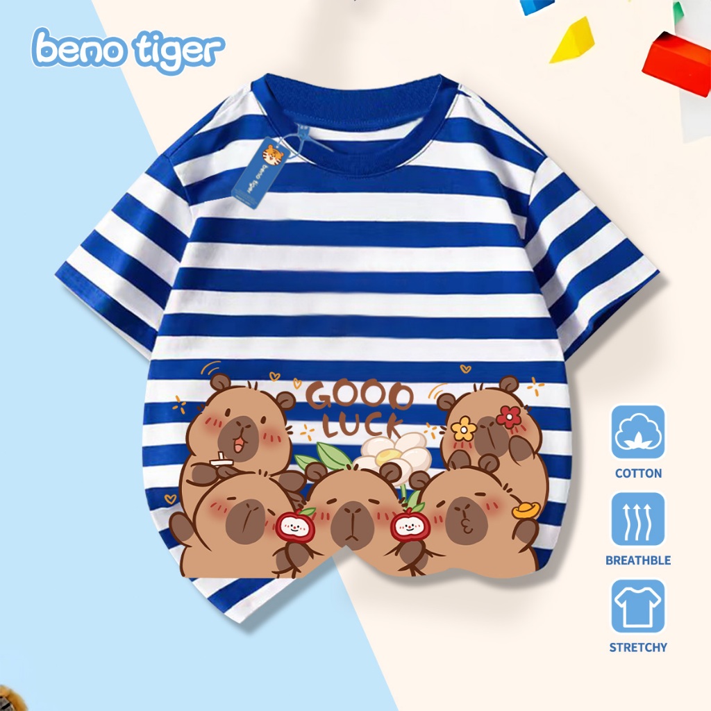 Áo thun bé trai BenoTiger áo phông cộc tay cho bé in hình Capybara chất thun cotton mềm mịn thấm hút mồ hôi