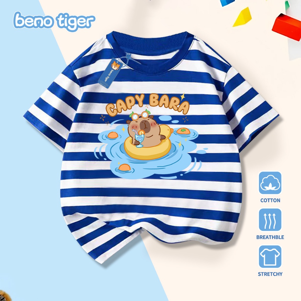 Áo thun bé trai BenoTiger áo phông cộc tay cho bé in hình Capybara chất thun cotton mềm mịn thấm hút mồ hôi