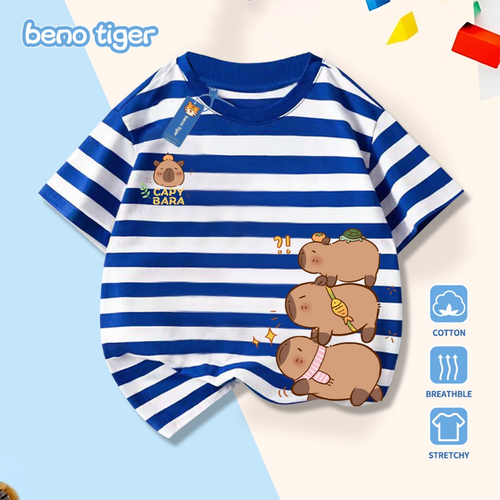 Áo thun bé trai BenoTiger áo phông cộc tay cho bé in hình Capybara chất thun cotton mềm mịn thấm hút mồ hôi