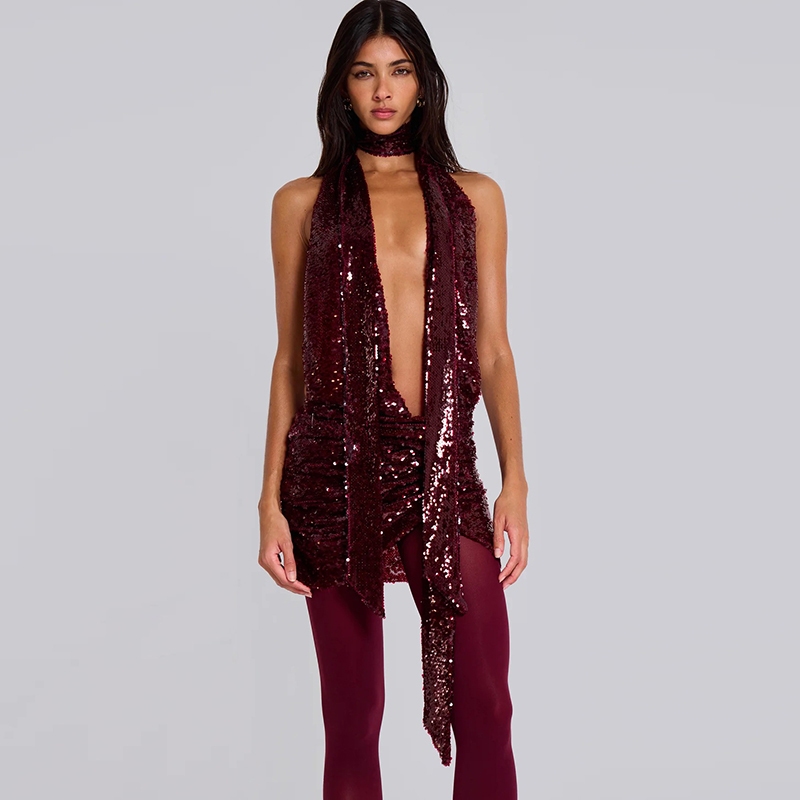 Cutenew Gợi Cảm Mini Váy Không Lưng Tắt Tay Sâu V Skinny Quấn Mông Cá Tính Niche Nóng Gà Con Nhìn Mỏng Hơn Thời Trang Nóng Mới