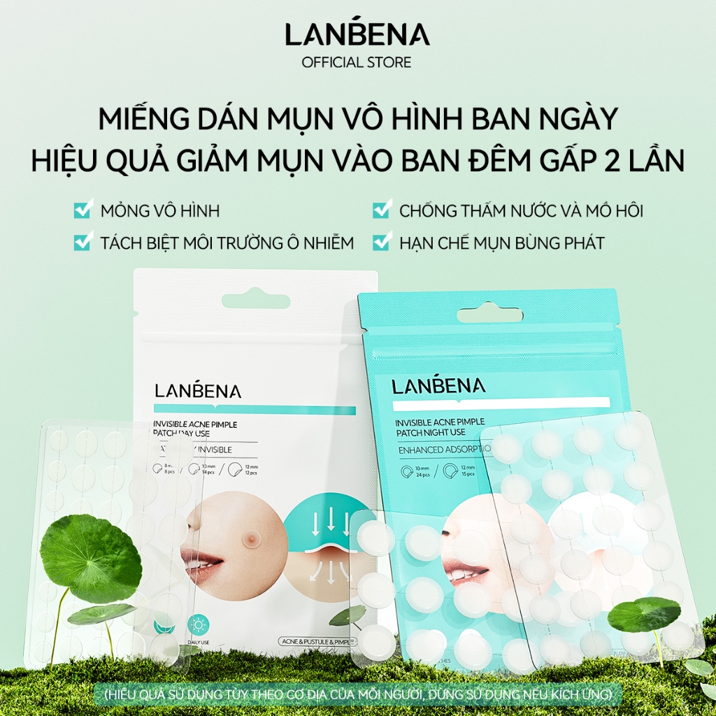【MOH】Miếng dán mụn LANBENA trong suốt hỗ trợ giảm mụn lành sẹo mụn dùng mỗi ngày dán mụn ban ngày & ban đêm
