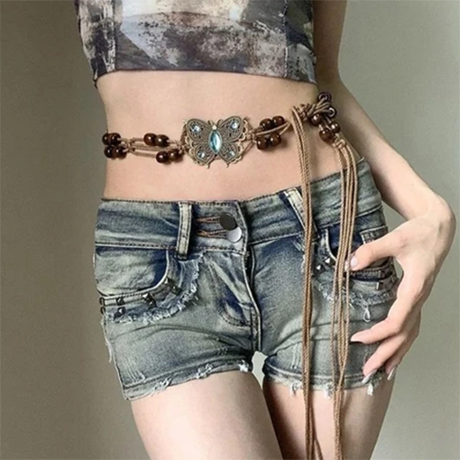 Dây Thắt Lưng Bện Sợi Xích Xỏ Hạt Phong Cách Bohemian Cho Nữ