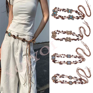 Dây Thắt Lưng Bện Sợi Xích Xỏ Hạt Phong Cách Bohemian Cho Nữ