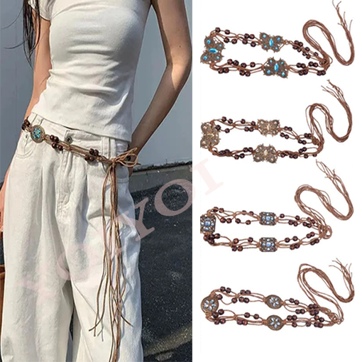 Vintage ethnic style hand woven waist belt- holiday style waist rope - Bohemian style woven waist chain