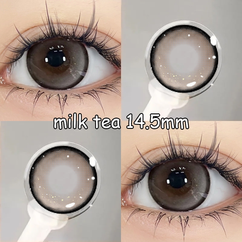 1 Cặp Ống kính áp tròng màu nâu trà sữa 14,5mm KSSEYE Cận thị (0 ~ -8,00 độ) 1 ngày Sử dụng hàng ngày