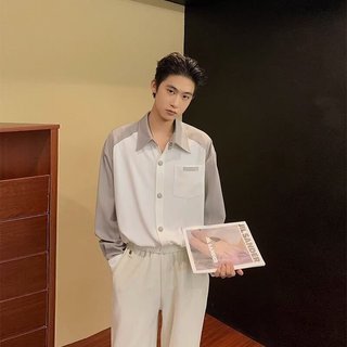 Phong Cách Hồng Kông Phối Màu Sắc Hợp Thời Trang Áo Sơ Mi Nam Dài Tay Nam Thường Ngày Xuân Hè Xù Đẹp Trai Áo Sơ Mi Phiên Bản Hàn Quốc Rời Màu Sắc Tương Phản Top