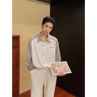 Phong Cách Hồng Kông Phối Màu Sắc Hợp Thời Trang Áo Sơ Mi Nam Dài Tay Nam Thường Ngày Xuân Hè Xù Đẹp Trai Áo Sơ Mi Phiên Bản Hàn Quốc Rời Màu Sắc Tương Phản Top