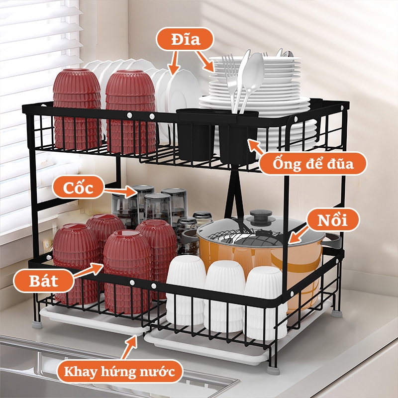 Cambond 1 / 2Tiers Giá phơi bát đĩa Giá sắp xếp nhà bếp Giá để bát đĩa Giá đựng đồ nhà bếp