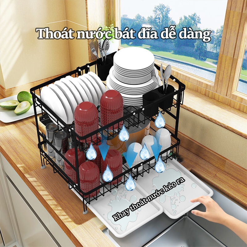 Cambond 1 / 2Tiers Giá phơi bát đĩa Giá sắp xếp nhà bếp Giá để bát đĩa Giá đựng đồ nhà bếp