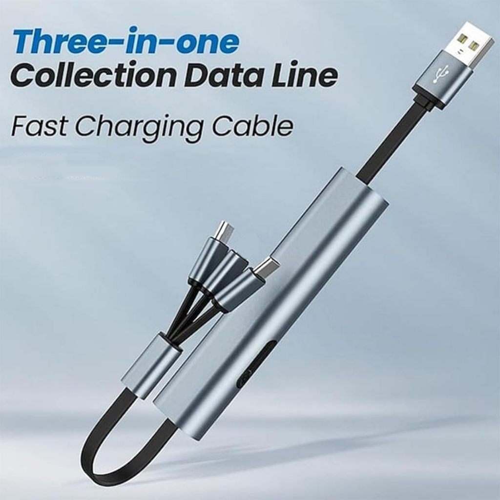 Ảnh Cáp sạc nhanh 3 trong 1 hóa đơn, Bộ sạc hóa đơn 3 trong một, Cáp di động 3 trong 1, Cáp sạc nhanh 3 trong 1, Cáp dữ liệu có thể thu vào 9ft cho nhiều thiết bị 1