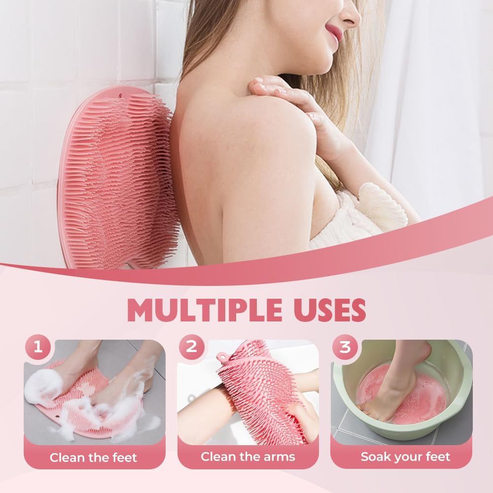 Ảnh Miếng đệm Massage chà chân & lưng tắm, Miếng đệm làm sạch lưng chân nâng cấp 2025, Tấm chà bàn chân bằng silicon Tấm chà sàn treo tường Cốc hút tắm cho nam giới 4