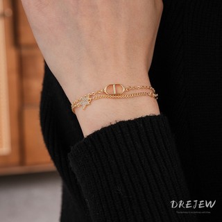 Drejew Kim Loại Chữ Hai Lớp Mặt Dây Chuyền Vòng Tay Thời Trang retro Nữ Tay Trang Sức