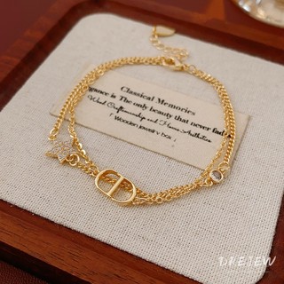 Drejew Kim Loại Chữ Hai Lớp Mặt Dây Chuyền Vòng Tay Thời Trang retro Nữ Tay Trang Sức
