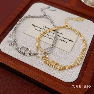 Drejew Kim Loại Chữ Hai Lớp Mặt Dây Chuyền Vòng Tay Thời Trang retro Nữ Tay Trang Sức