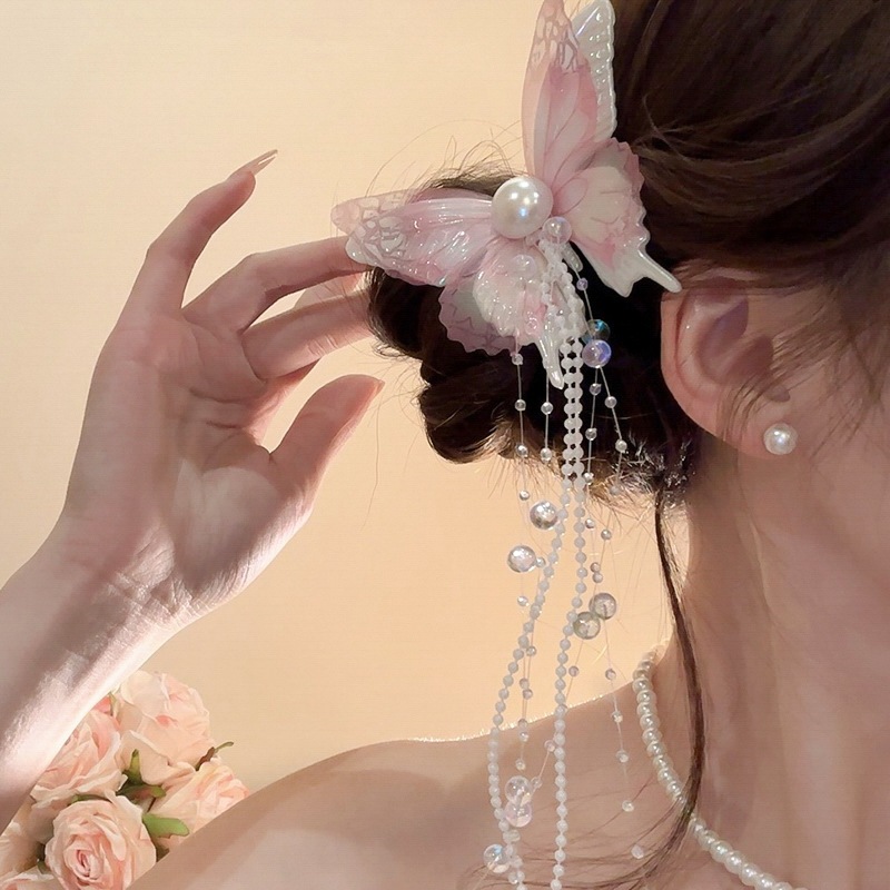 Lưới bướm thông minh Kẹp tóc ngọc trai không khí ngọt ngào mỏ vịt kẹp phụ kiện tóc thời trang