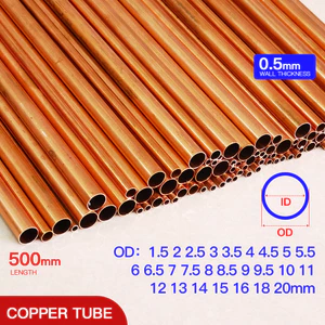 Độ dày tường ống đồng FUYI 0,5mm OD 1,5-20mm chiều dài 500mm đường kính ngoài 1,5 2 2,5 3 3,5 4 4,5 5 5,5 6 6,5 7 7,5 8 8,5 9 9,5 10 11 12 13 14 15 16 18 20mm thẳng Ống tròn