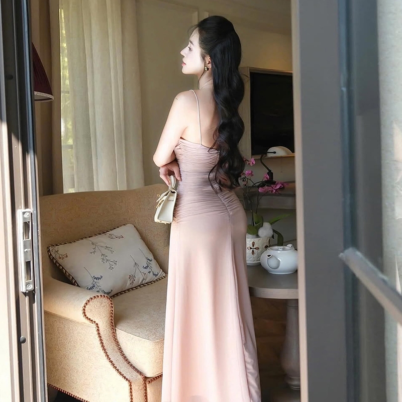 Cutenew Váy Maxi Thanh Lịch Chắc Chắn Lưng Sling Off Tay Skinny Quấn Mông Nhìn Mỏng Hơn Nóng Gà Thời Trang Nóng Mới