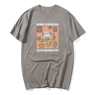 Ngộ nghĩnh Hơn Espresso Ít Trầm Cảm Mèo Áo Thun Cà Phê Mèo Hợp Thời Trang Đồ Họa Áo Nam Nữ Bông Tai Kẹp Cotton Tay Ngắn Tee