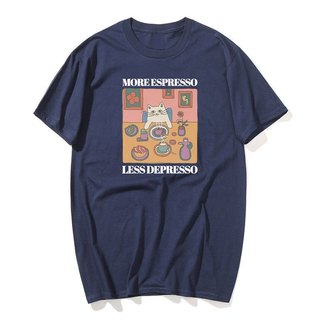 Ngộ nghĩnh Hơn Espresso Ít Trầm Cảm Mèo Áo Thun Cà Phê Mèo Hợp Thời Trang Đồ Họa Áo Nam Nữ Bông Tai Kẹp Cotton Tay Ngắn Tee