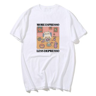 Ngộ nghĩnh Hơn Espresso Ít Trầm Cảm Mèo Áo Thun Cà Phê Mèo Hợp Thời Trang Đồ Họa Áo Nam Nữ Bông Tai Kẹp Cotton Tay Ngắn Tee