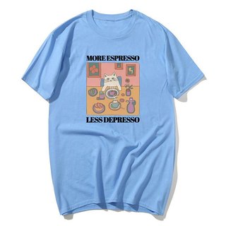 Ngộ nghĩnh Hơn Espresso Ít Trầm Cảm Mèo Áo Thun Cà Phê Mèo Hợp Thời Trang Đồ Họa Áo Nam Nữ Bông Tai Kẹp Cotton Tay Ngắn Tee
