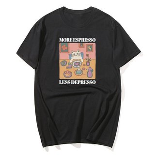 Ngộ nghĩnh Hơn Espresso Ít Trầm Cảm Mèo Áo Thun Cà Phê Mèo Hợp Thời Trang Đồ Họa Áo Nam Nữ Bông Tai Kẹp Cotton Tay Ngắn Tee