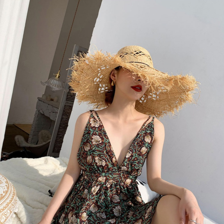 Rtjifss99 Mũ Rơm, Mũ Đi Biển Ống Hút Vành Rộng Lớn, Chống Nắng Chất Lượng Cao Chống Tia UV Thoáng Khí Mũ Chống Nắng Sân Vườn Ngoài Trời Kỳ Nghỉ Câu Cá