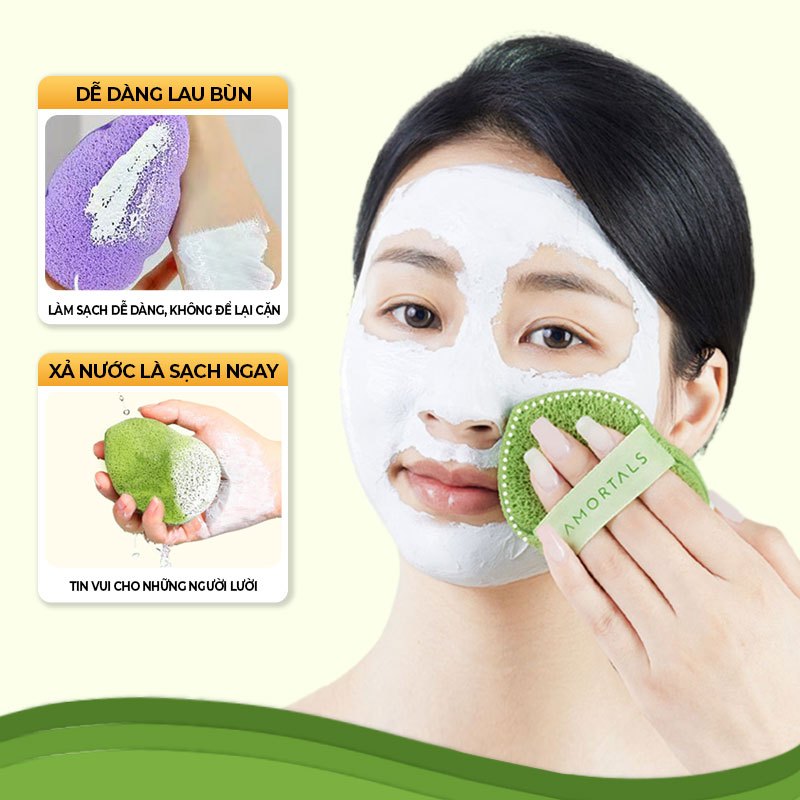 Bộ sản phẩm 3 bông mút bọt biển rửa mặt, mask đất sét AMORTALS Chính Hãng Cao Cấp