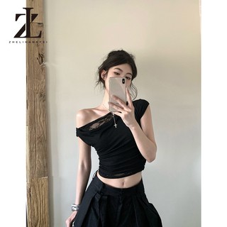 ZHELIHANGFEI Thời trang nữ một vai khâu cổ xoay cổ áo ren lệch vai