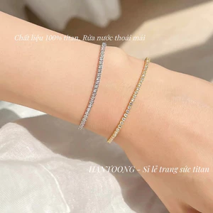 Lắc tay titan nữ không gỉ mạ vàng 14k thiết kế gắn nguyên đá lấp lánh thời thang thanh lịch