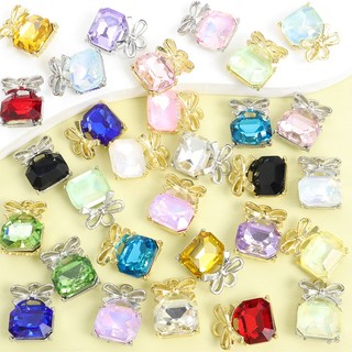 10 Chiếc Kim Cương Giả Pha Lê Nhiều Màu Inlay Nơ Chai Nước Hoa Quyến Rũ, Hình Vuông Sáng Bóng Dễ Thương Với Thiết Kế Nơ Mặt Dây Hợp Kim Cho DIY Vòng Cổ Thời Trang Vòng Tay Bông Tai Túi Phụ Kiện