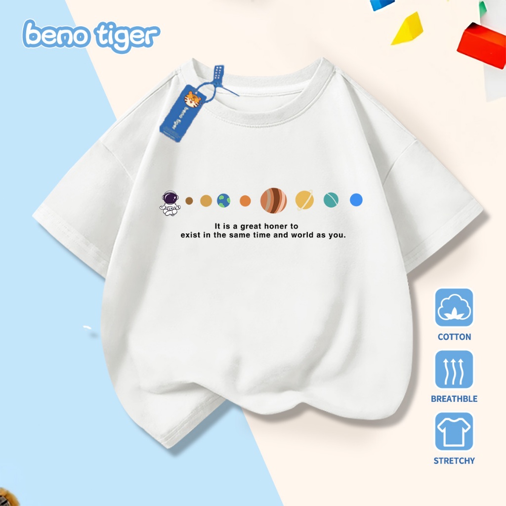 Áo thun bé trai BenoTiger áo phông cộc tay cho bé in hình Planet chất thun cotton mềm mịn thấm hút mồ hôi