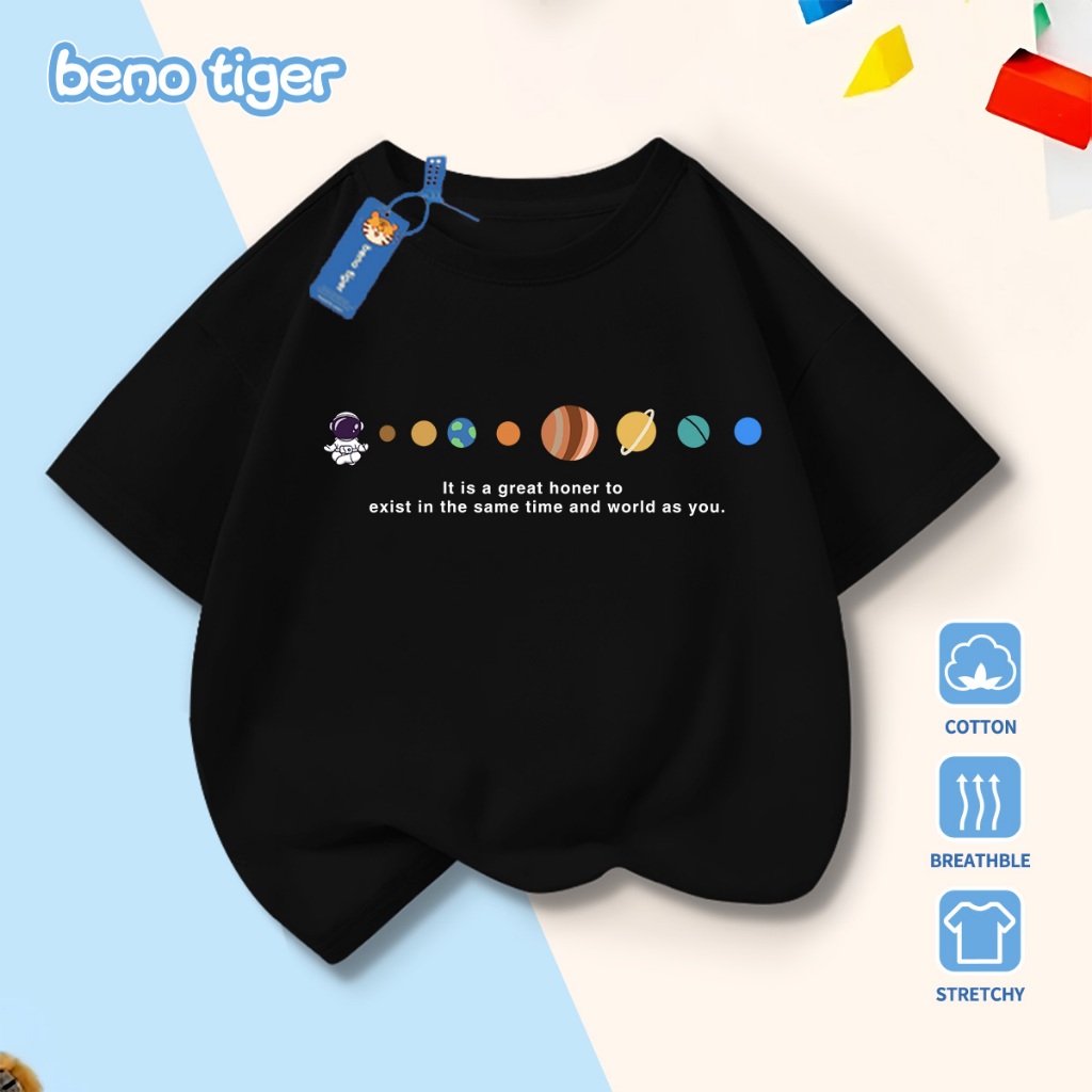 Áo thun bé trai BenoTiger áo phông cộc tay cho bé in hình Planet chất thun cotton mềm mịn thấm hút mồ hôi