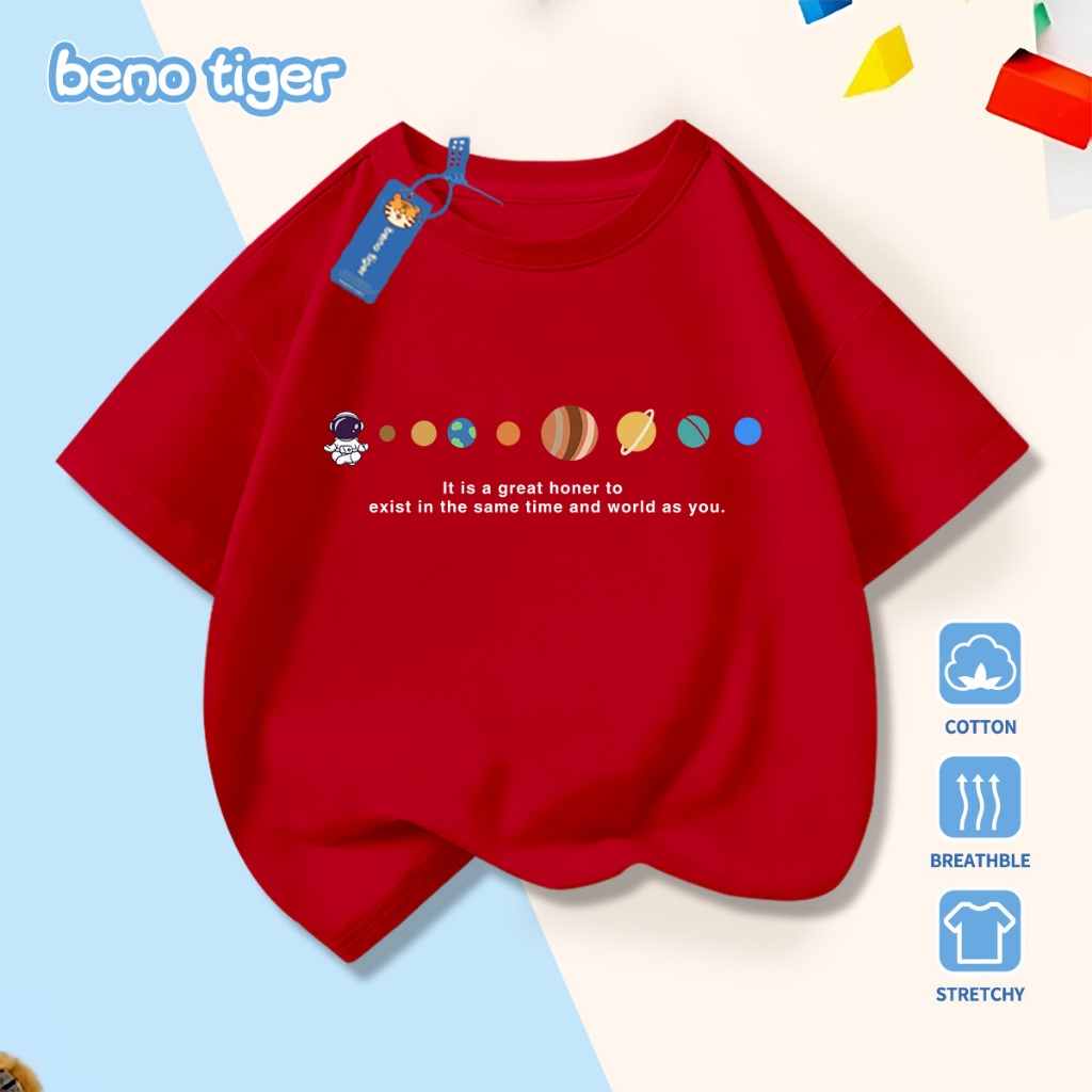 Áo thun bé trai BenoTiger áo phông cộc tay cho bé in hình Planet chất thun cotton mềm mịn thấm hút mồ hôi