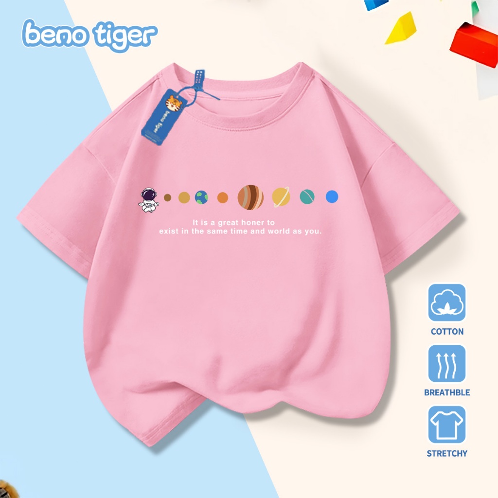 Áo thun bé trai BenoTiger áo phông cộc tay cho bé in hình Planet chất thun cotton mềm mịn thấm hút mồ hôi