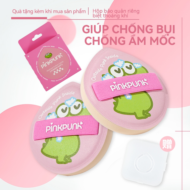 Bông mút Pinkpunk Matcha Dandan Cute Miếng bông phấn hình chú ếch khủng long 2 in 1 Powder Puff Air Cushion Kem mềm không hút kem nền, giúp đánh kem nền phấn phủ