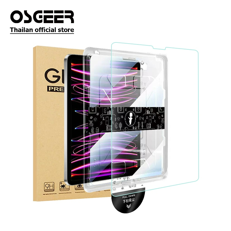 OSGEER 2 Gói Bảo Vệ Màn Hình Cho iPad air 8 7 6 5 4 M4 M3 M2 Gen 12 11 10 9 8 A16 Pro 13 11 Inch M4 M5 Với Khung Lắp Đặt Dễ Dàng, Phim Kính Cường Lực Trong Suốt 9H, Bụi-Hộp miễn phí