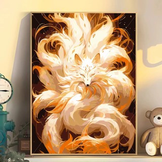 Mozi tranh sơn dầu số hóa 40x50cm/30x40cm cáo chín đuôi trắng, tranh tô màu theo số, bộ tô màu theo số