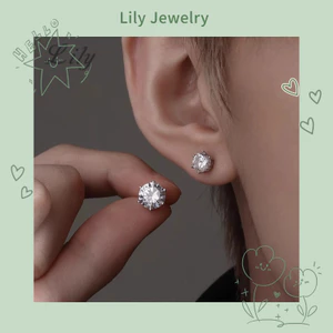 Đơn Giản Thép Titan Sáu Móng Vuốt Zircon Bông Tai Nam Nữ Không Phai Màu Tai Xuyên
