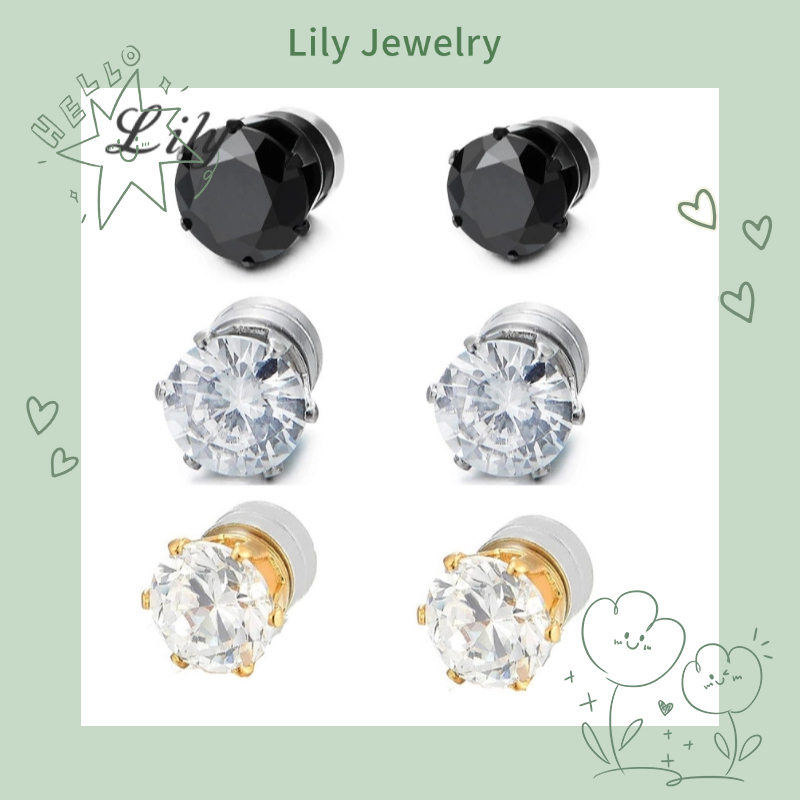 Bông tai Zircon sáu móng tay nam châm bằng thép không gỉ thời trang không xỏ khuyên dành cho nam nữ