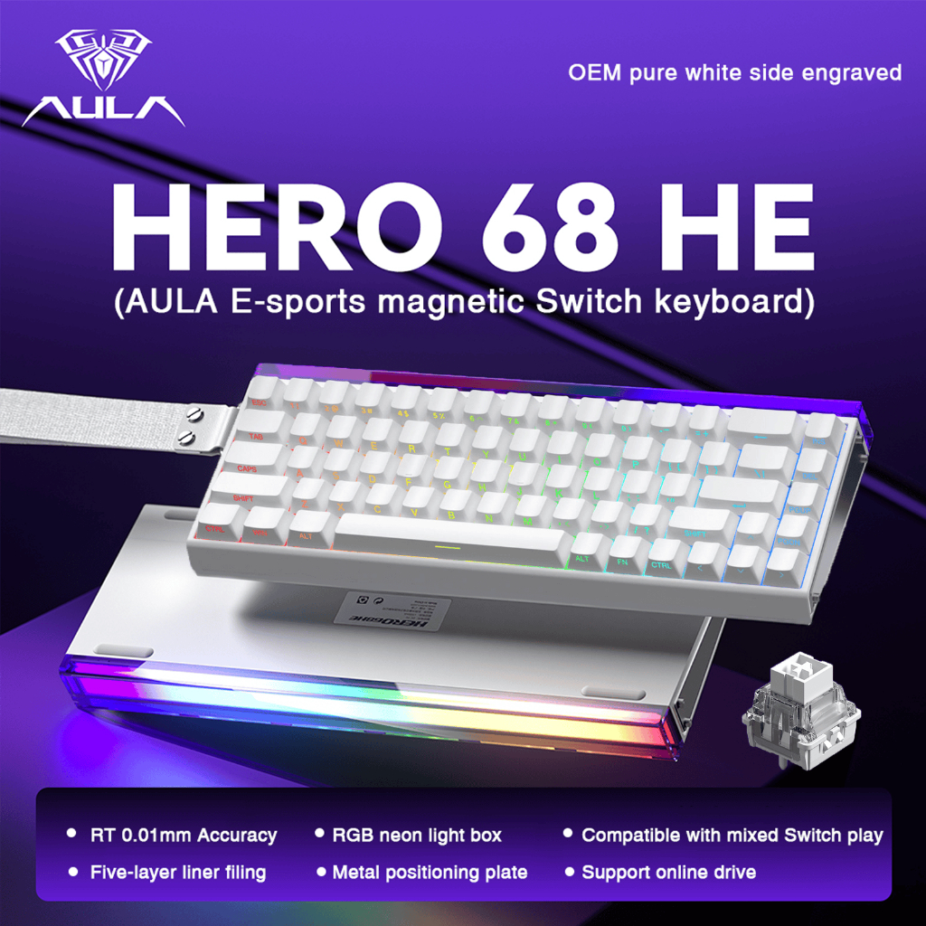 Aula HERO 68HE Bàn phím cơ RT từ tính 68Keys Bàn phím Pudding RGB có dây  8Khz có kích hoạt nhanh Công tắc từ tính có thể hoán đổi nóng | Shopee