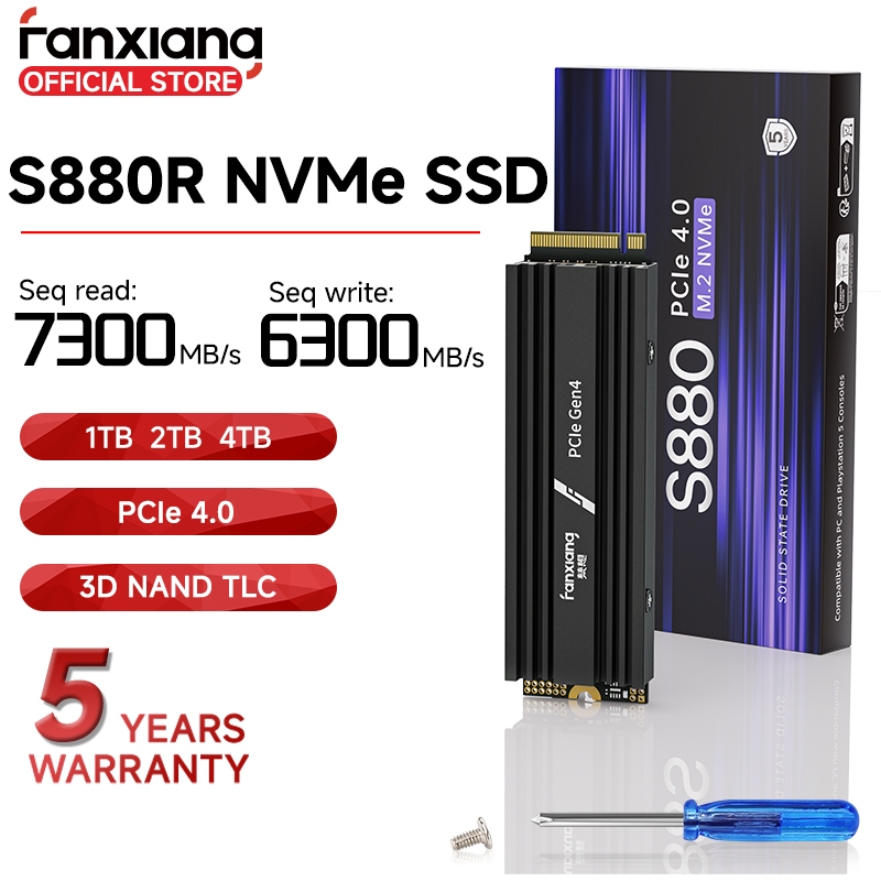 Fanxiang S880R PCIe 4.0 M.2 NVMe SSD 1TB 2TB 4TB Cho PS5 PC Laptop