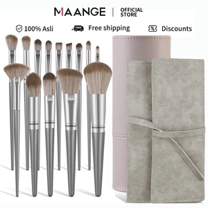 Set cọ trang điểm cá nhân MAANGE 14 cây màu xám bạc có bao da 1414