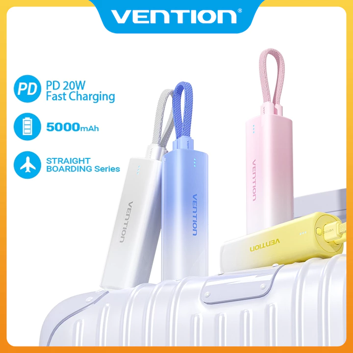 Vention 5000mAh Sạc dự phòng di động có sạc nhanh PD 20W, Pin sạc dự phòng có 3 cổng tương thích cho phone 14/13/12/11 với thiết kế Mini nhỏ
