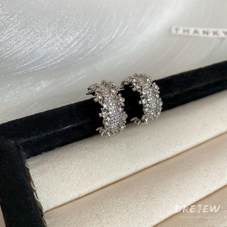 Drejew 925Silver kim cương bộ siêu flash đơn giản Bông tai hình chữ C cá tính lạnh phong cách bông tai nhẹ sang trọng cao cấp