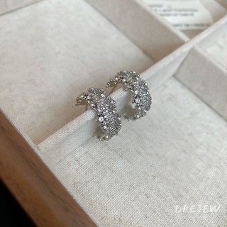 Drejew 925Silver kim cương bộ siêu flash đơn giản Bông tai hình chữ C cá tính lạnh phong cách bông tai nhẹ sang trọng cao cấp